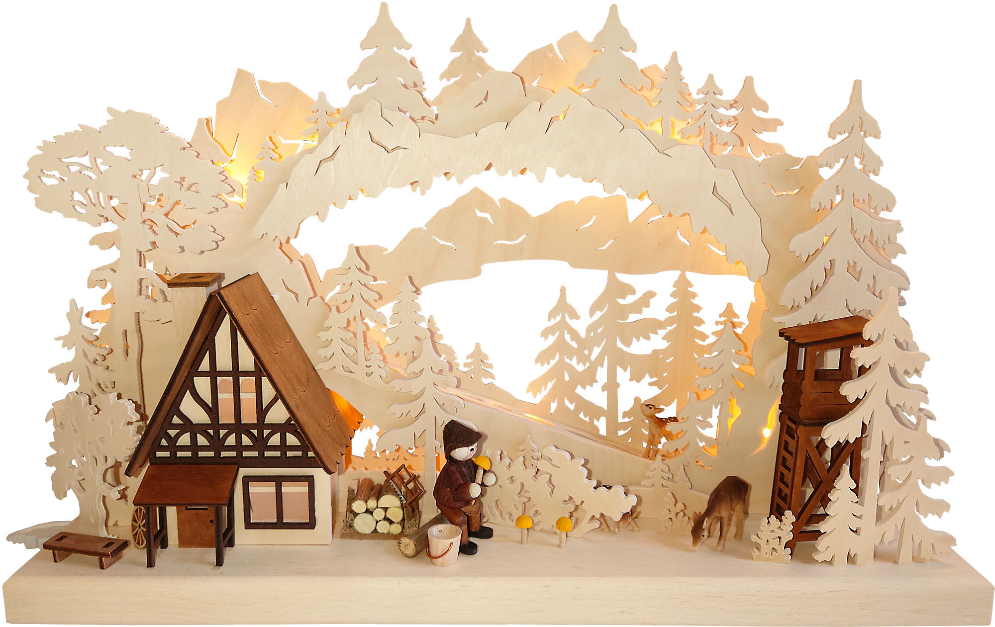 RATAGS Holzdesign 3D-Schwibbogen klein, Pilzsammler am Waldhaus RATAGS Holzdesign 3D-Schwibbogen klein, Pilzsammler am Waldhaus