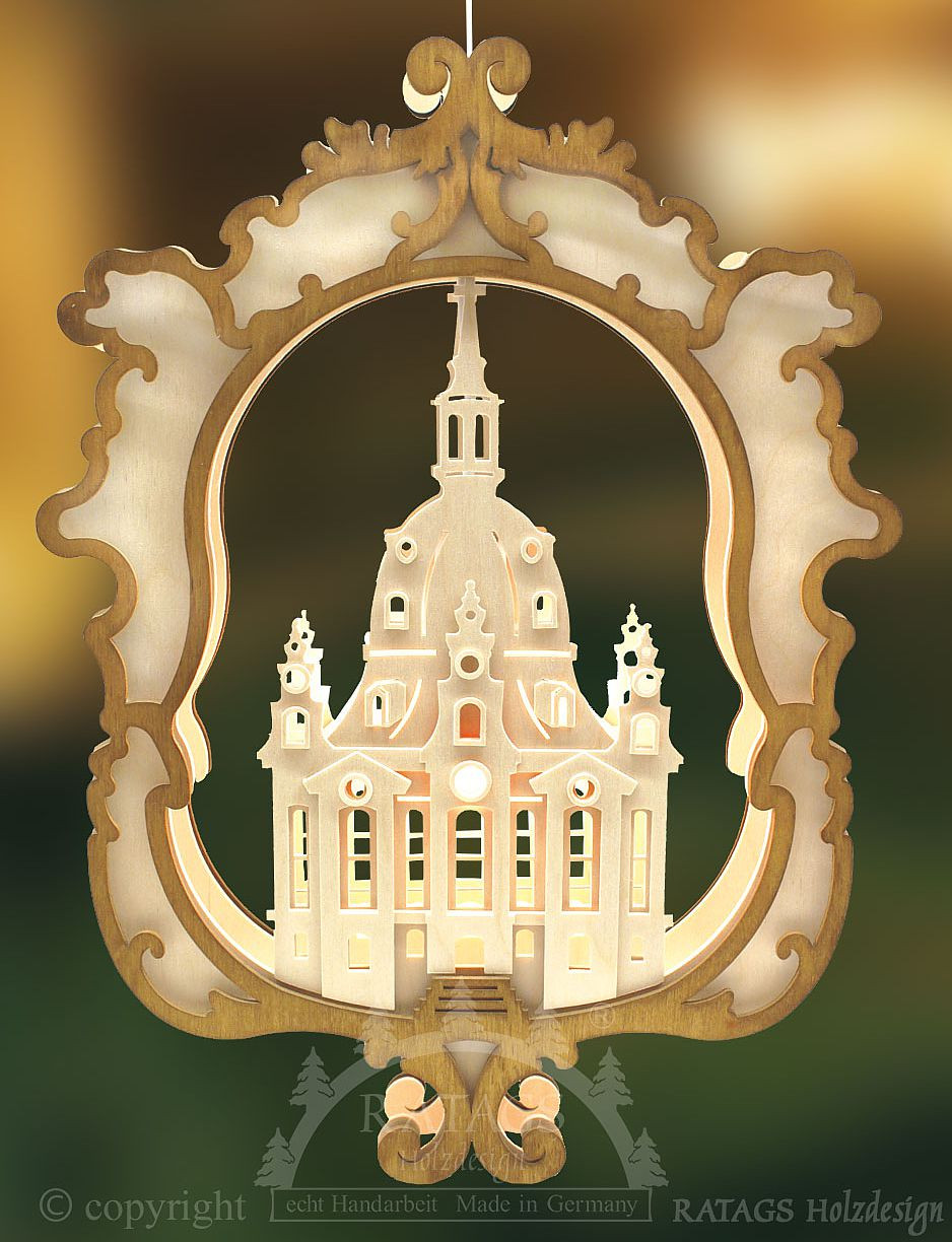 Ratags Beleuchtetes Fensterbild Frauenkirche Dresden, gebeizt Ratags Beleuchtetes Fensterbild Frauenkirche Dresden, gebeizt
