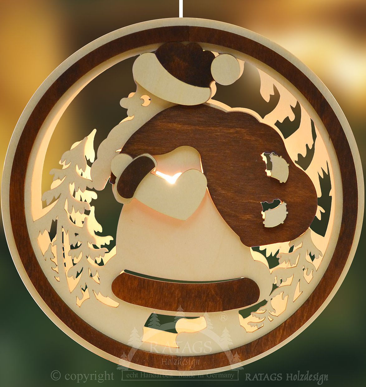 Ratags Beleuchtetes Fensterbild Weihnachtsmannbraun-natur, rund Ratags Beleuchtetes Fensterbild Weihnachtsmannbraun-natur, rund