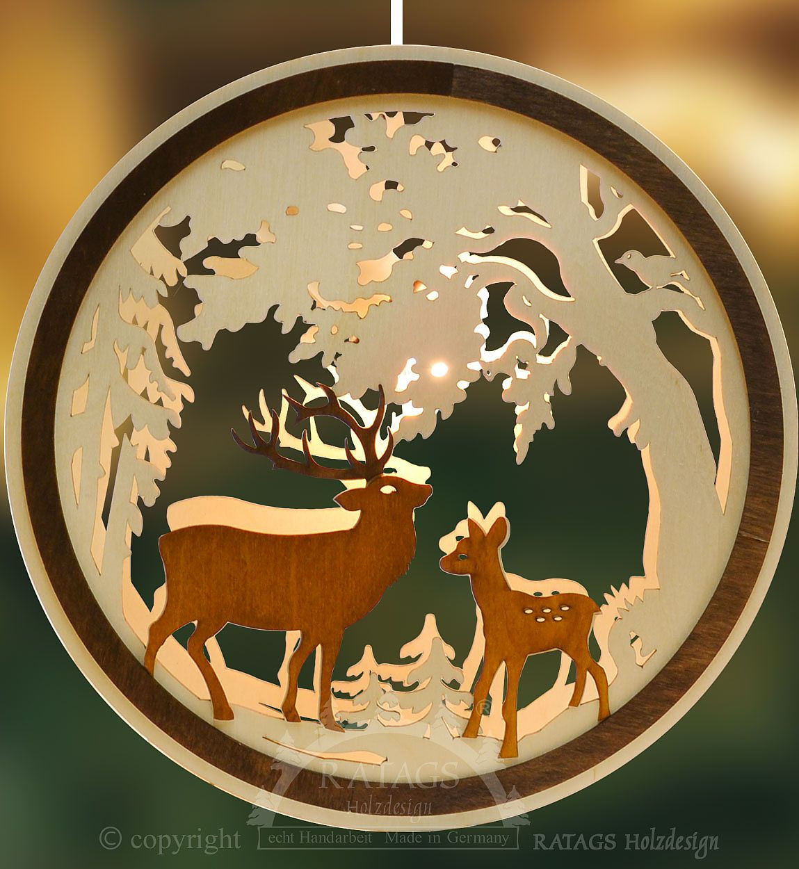 Ratags Beleuchtetes Fensterbild Hirsch und Reh braun-natur, rund Ratags Beleuchtetes Fensterbild Hirsch und Reh braun-natur, rund