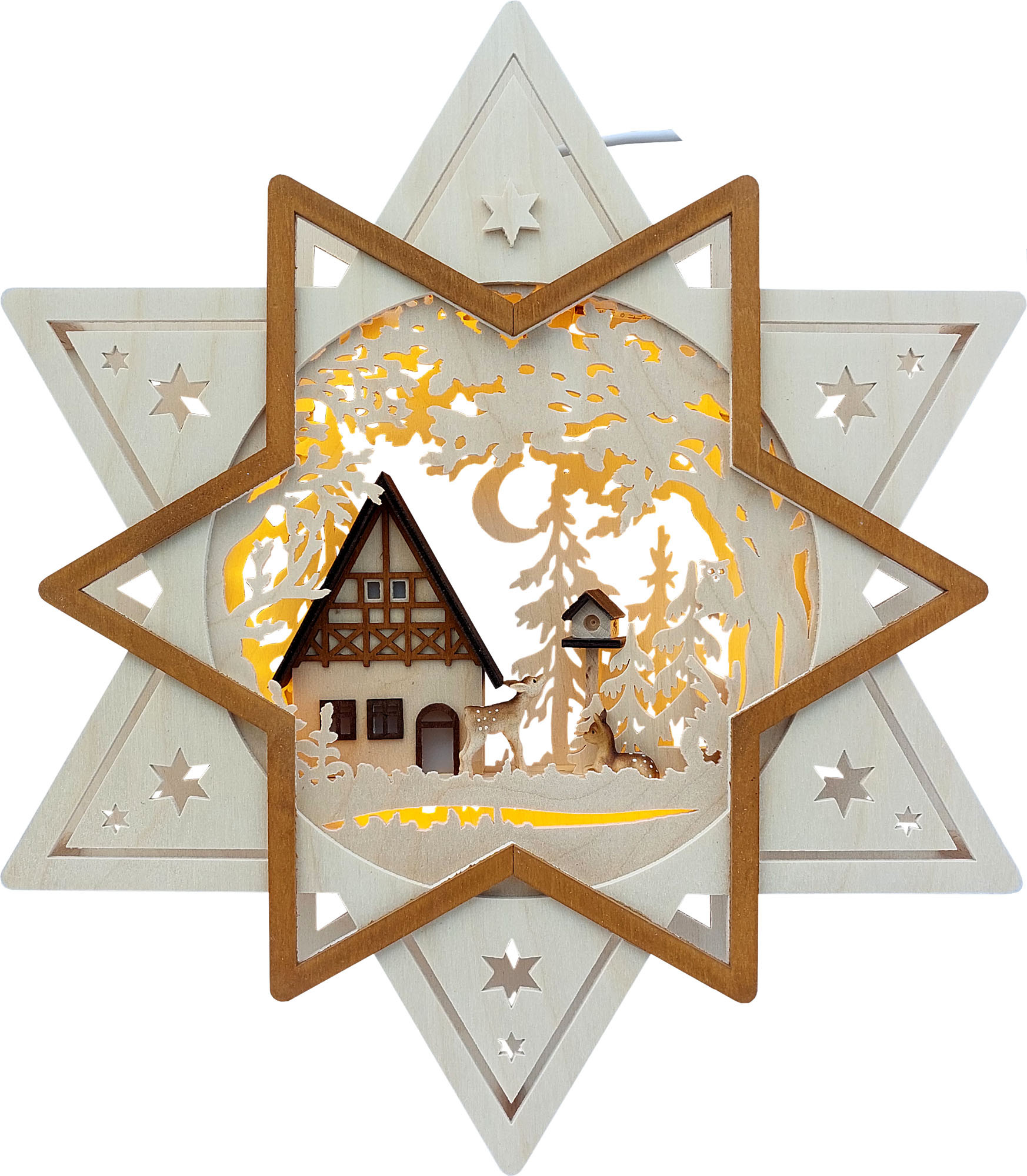 RATAGS Beleuchtetes Fensterbild Stern mit Haus, Wald und Rehen, LED RATAGS Beleuchtetes Fensterbild Stern mit Haus, Wald und Rehen, LED