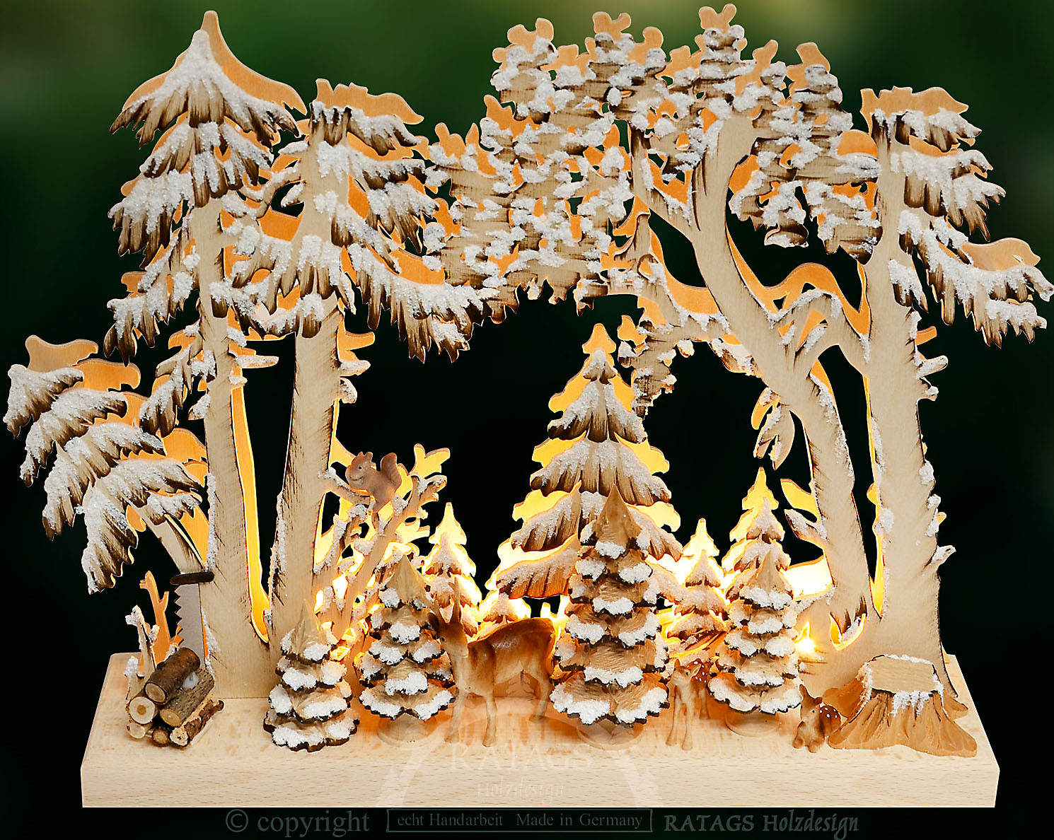 RATAGS Holzdesign 3D-Schwibbogen Im Wald, handbemalt braun, mit Raureif