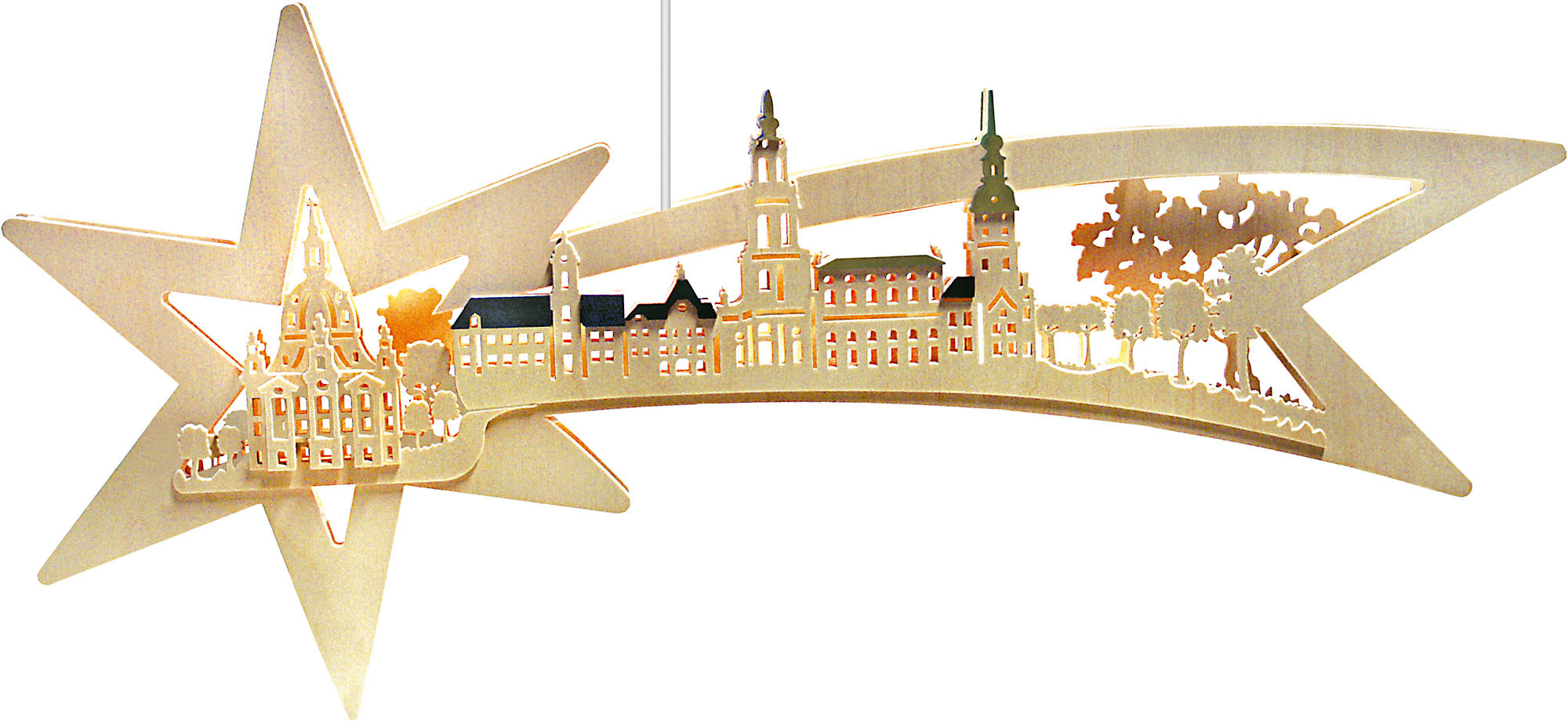 Ratags Beleuchtetes Fensterbild Sternschweif, Dresden, farbige Dächer, LED Ratags Beleuchtetes Fensterbild Sternschweif, Dresden, farbige Dächer, LED