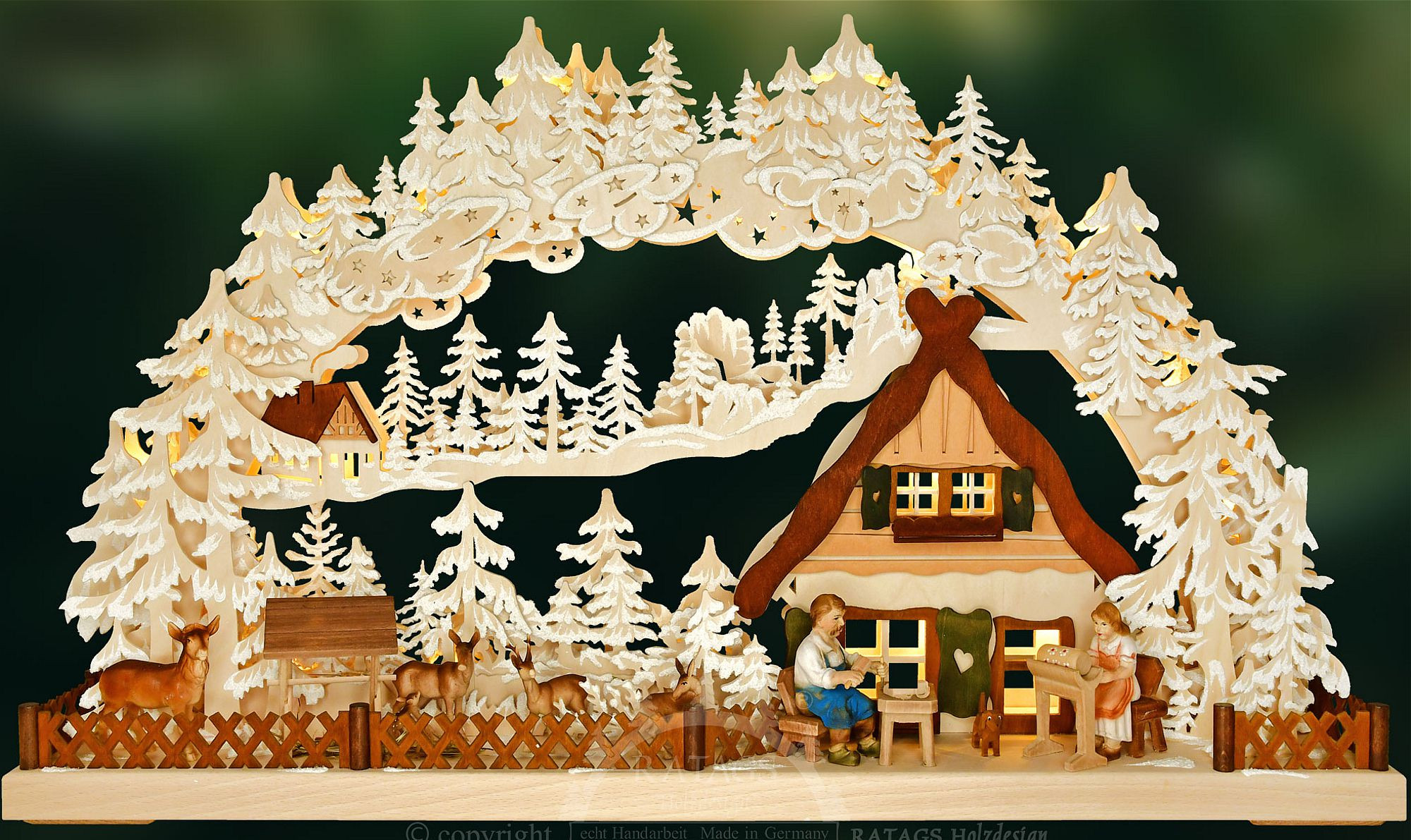 Ratags 3D Schwibbogen Handwerker am Wildgehege, groß mit Raureif Ratags 3D Schwibbogen Handwerker am Wildgehege, groß mit Raureif