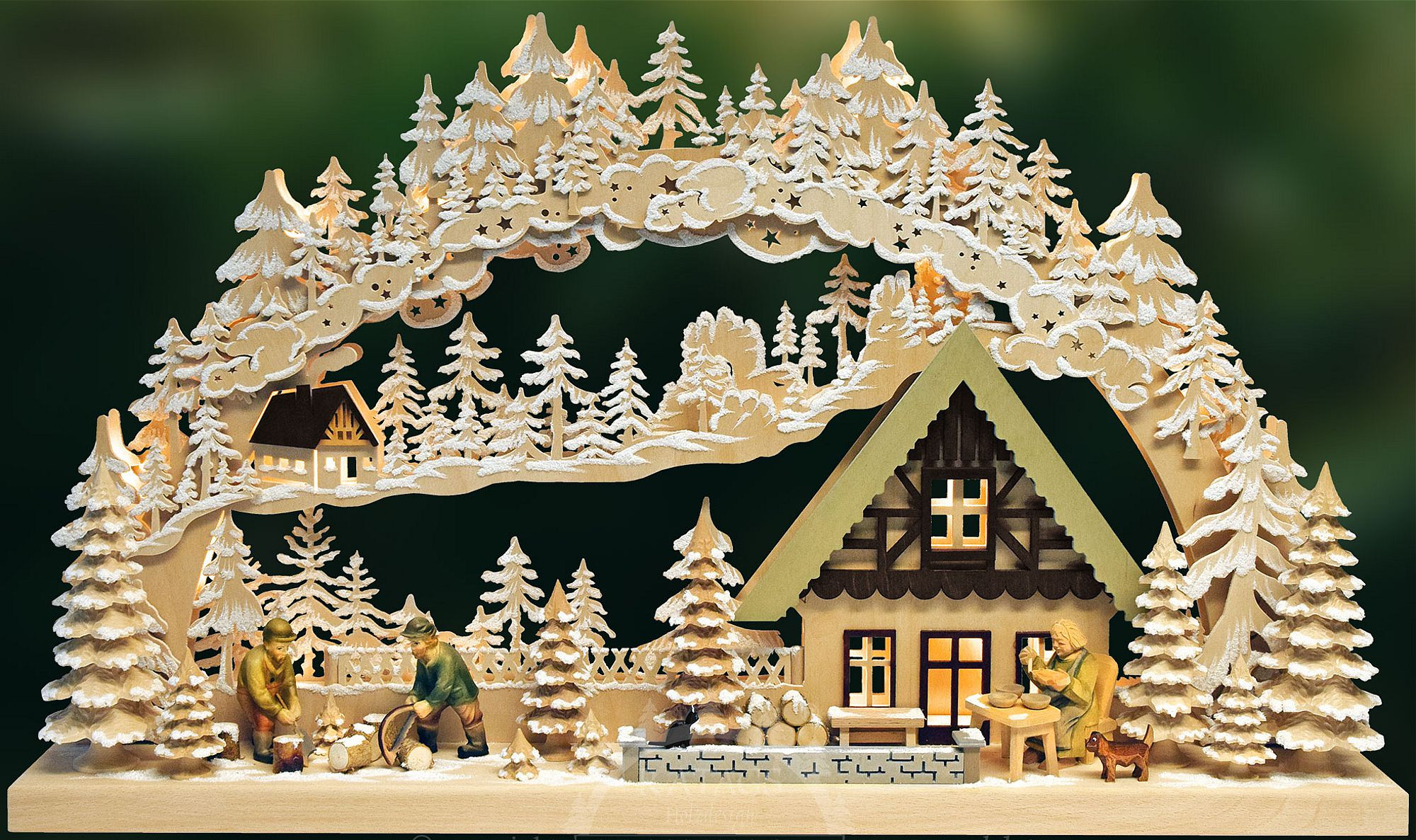 Ratags 3d-Schwibbogen Holzfäller, geschnitzte Figuren, groß mit Raureif Ratags 3d-Schwibbogen Holzfäller, geschnitzte Figuren, groß mit Raureif