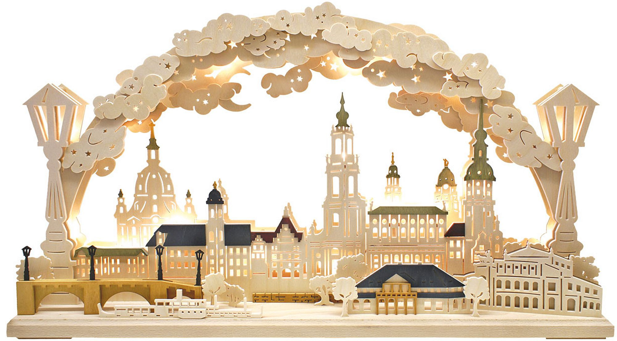 Ratags 3D-Schwibbogen groß, Silhouette Dresden, farbig