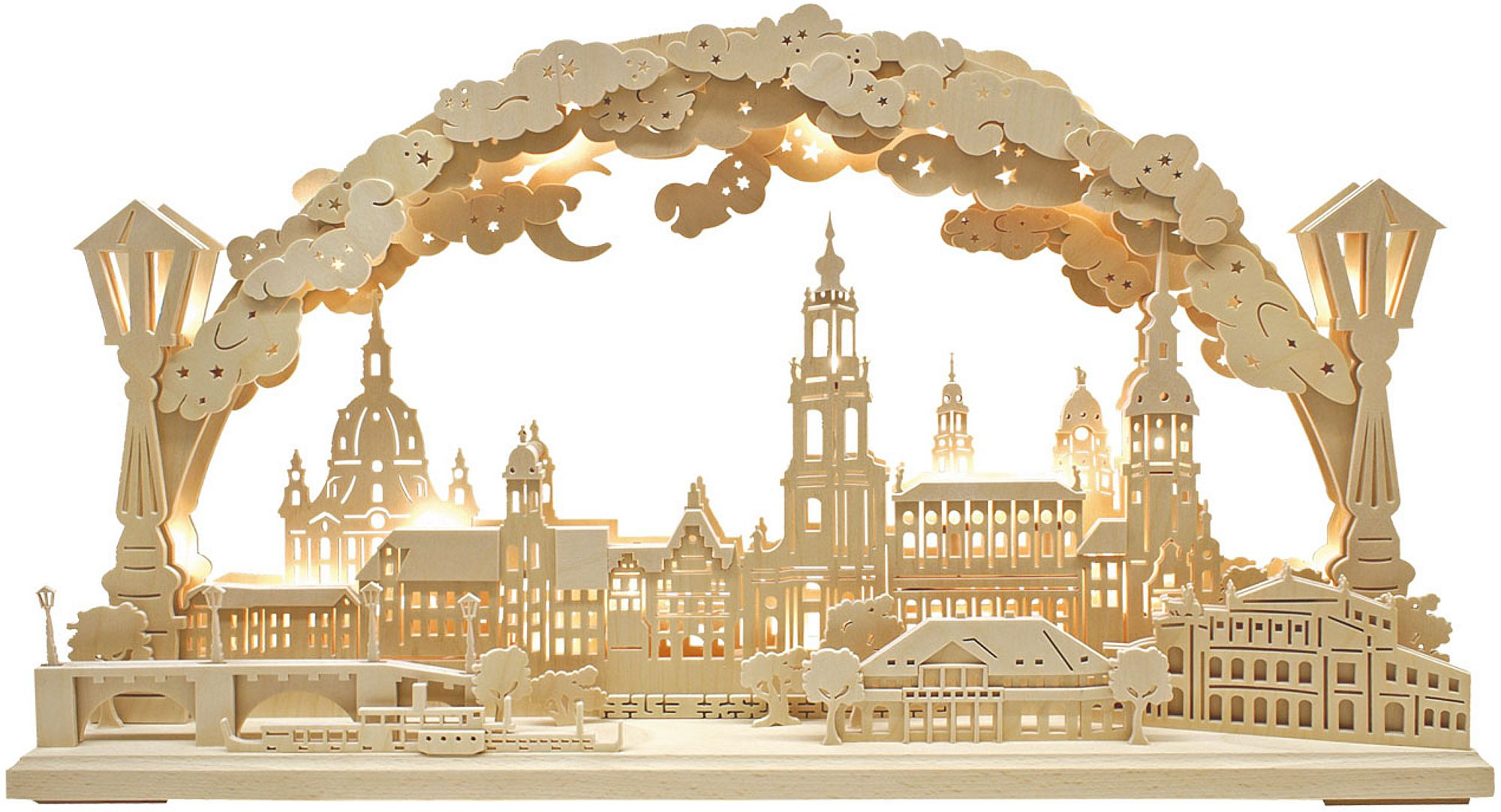 Ratags 3D-Schwibbogen Silhouette Dresden, natur, groß