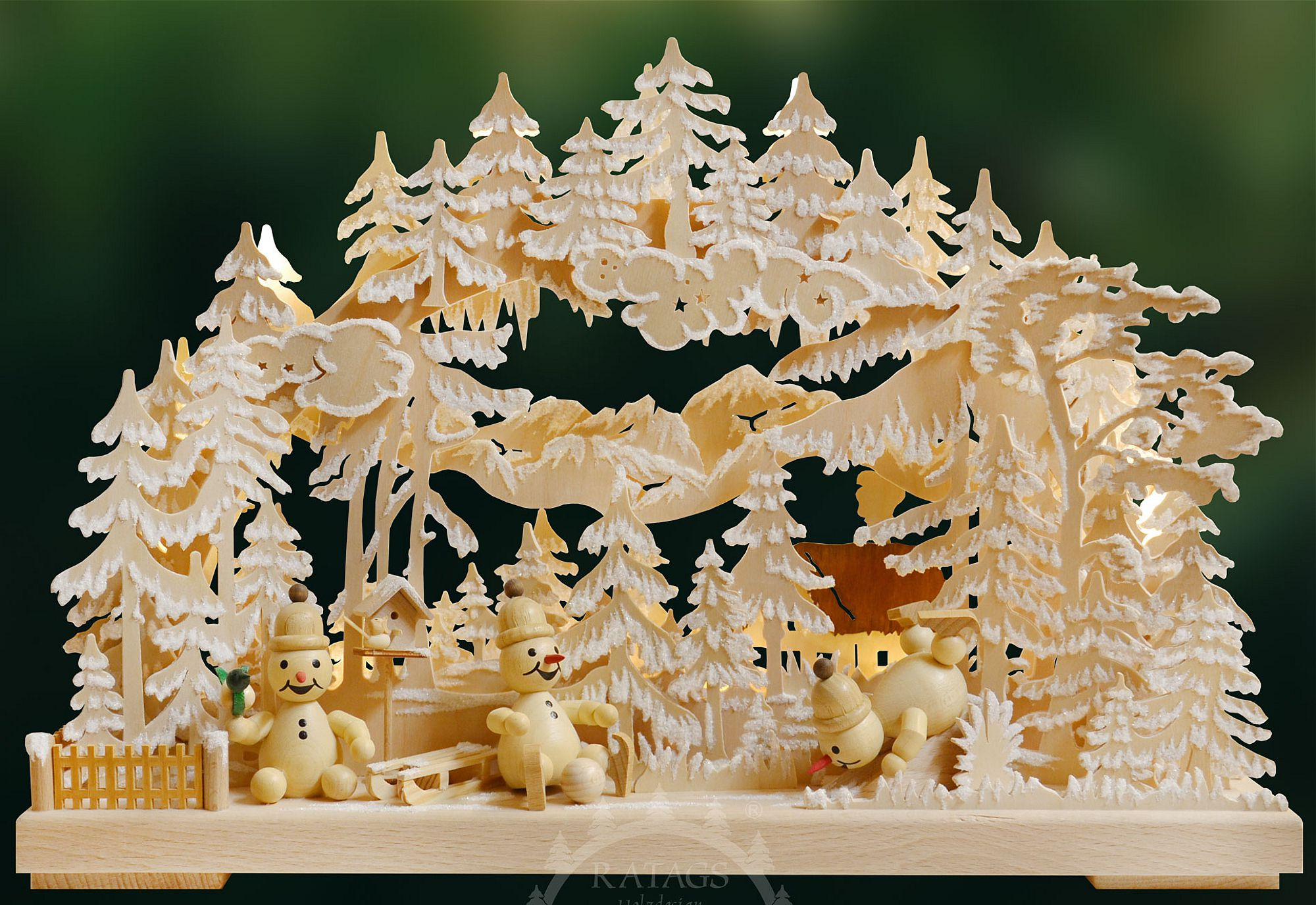 Ratags 3D-Schwibbogen Schneemannparadies, klein mit Raureif Ratags 3D-Schwibbogen Schneemannparadies, klein mit Raureif