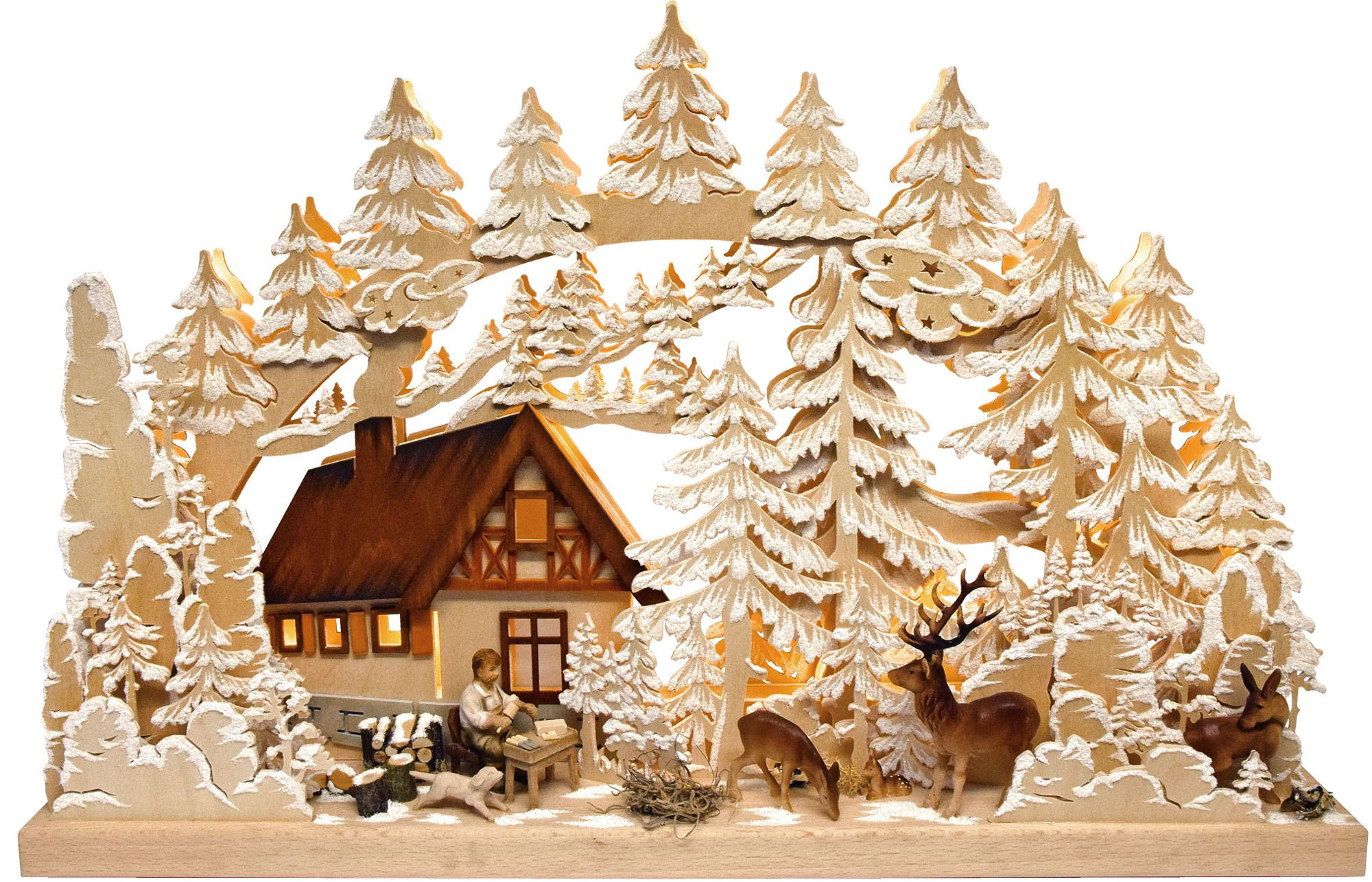 Ratags 3D-Schwibbogen Berghütte, Schnitzer, groß mit Raureif Ratags 3D-Schwibbogen Berghütte, Schnitzer, groß mit Raureif