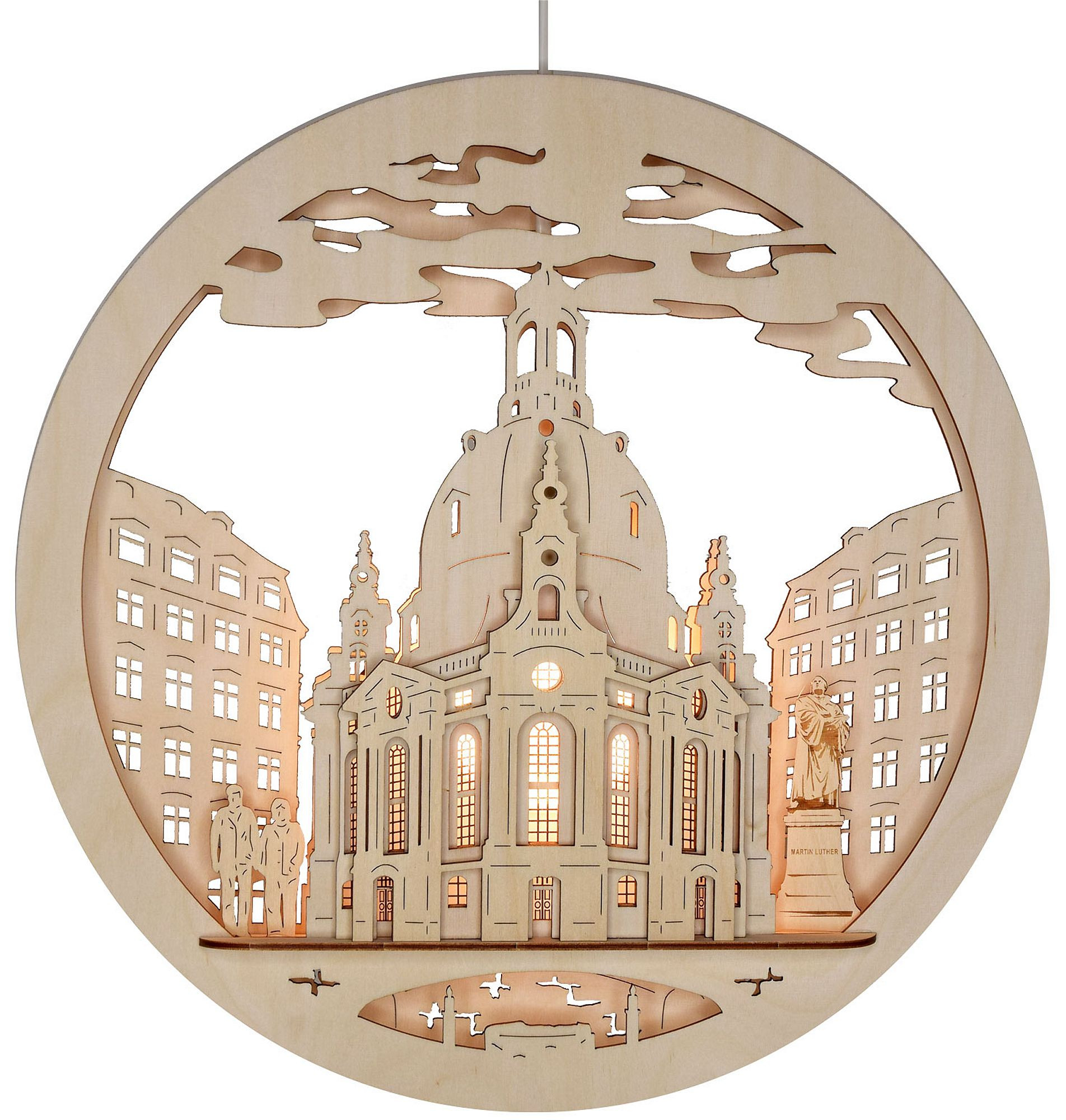 Ratags Fensterbild, beleuchtet, Frauenkirche Ratags Fensterbild, beleuchtet, Frauenkirche