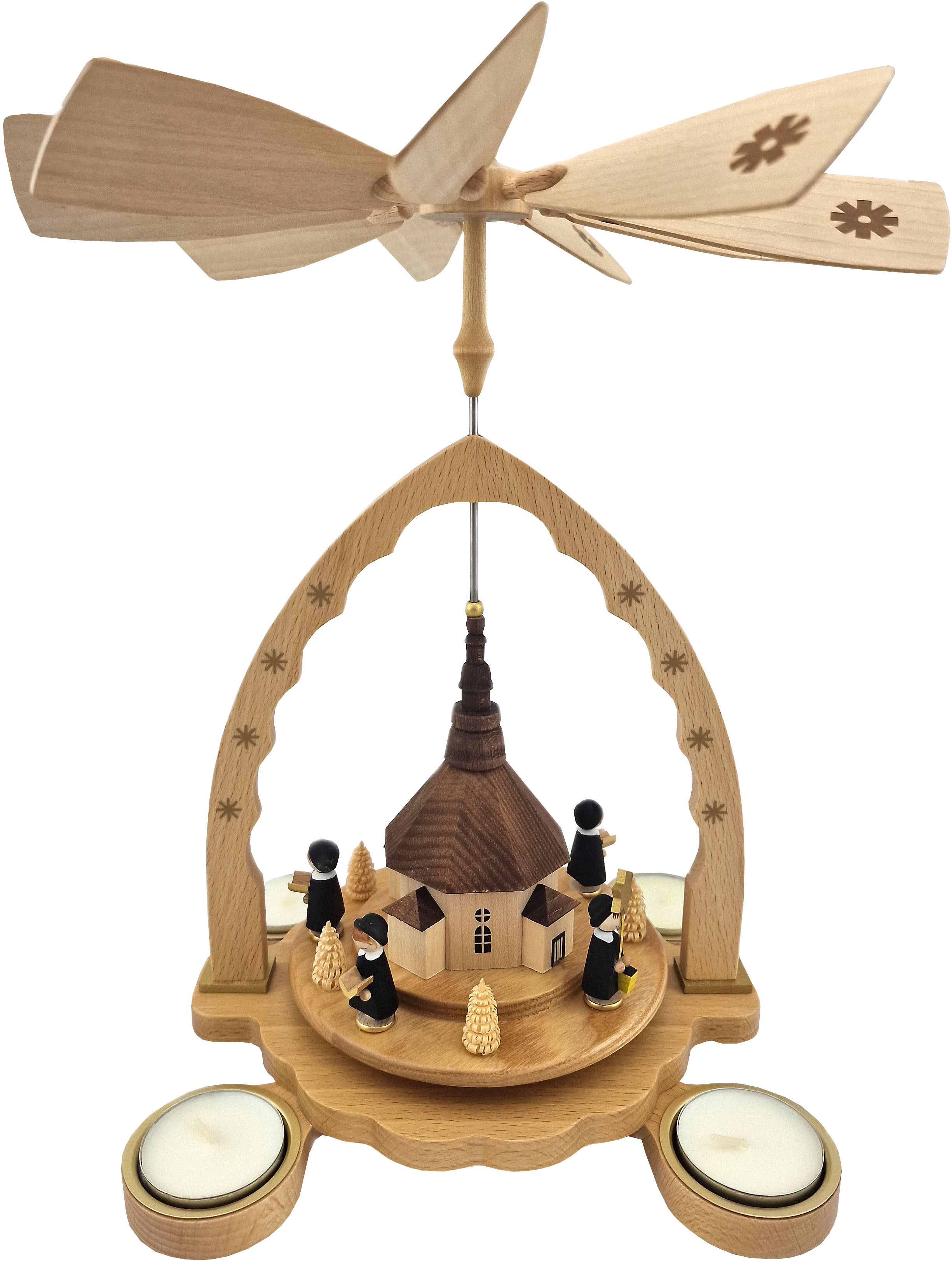 Richard Glässer Teelichtpyramide Seiffener Kirche mit Kurrende Richard Glässer Teelichtpyramide Seiffener Kirche mit Kurrende