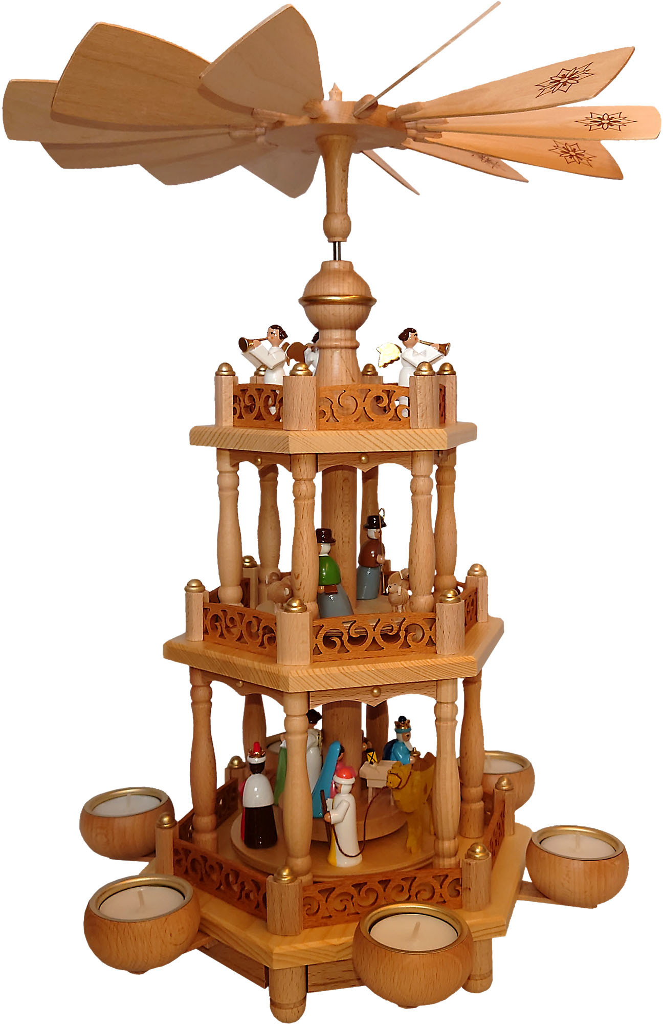 Richard Glässer Teelichtpyramide Christi Geburt, bunte Figuren, 2-stöckig Richard Glässer Teelichtpyramide Christi Geburt, bunte Figuren, 2-stöckig