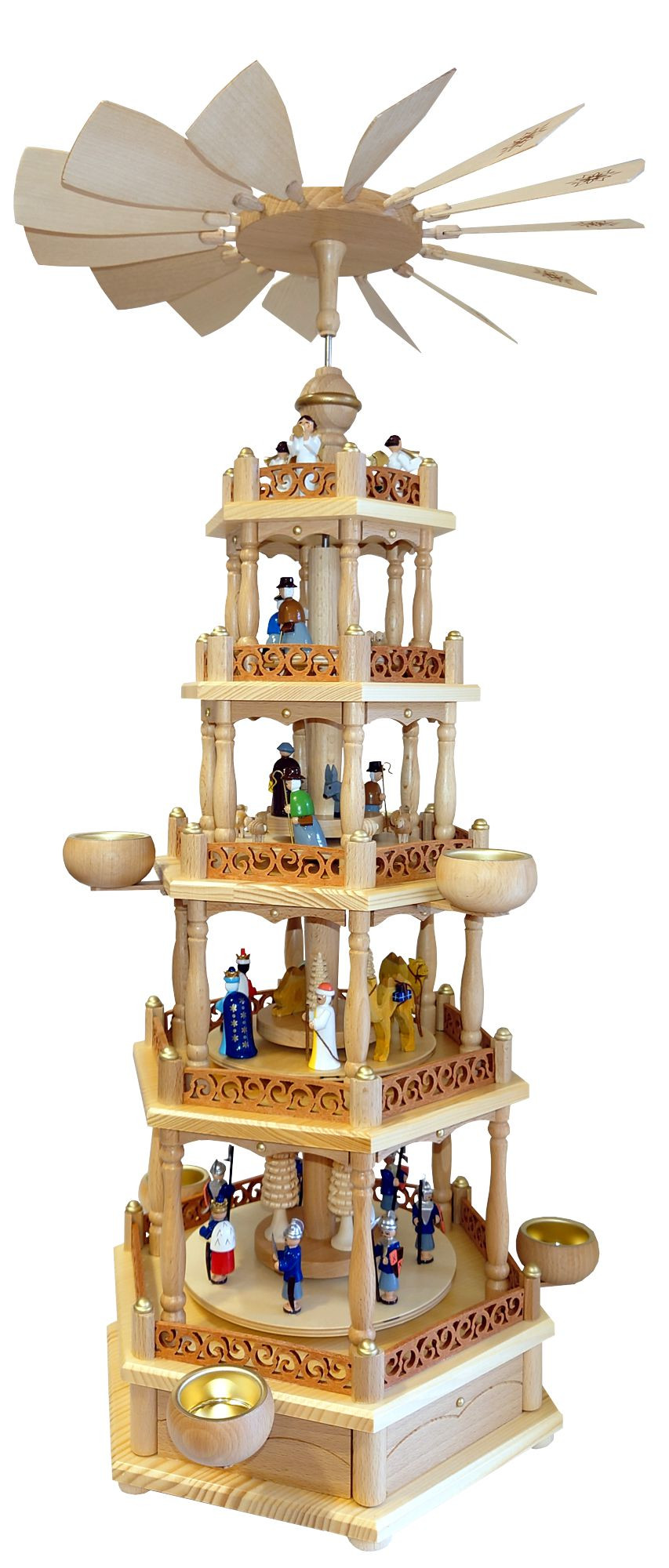 Pyramide Christi Geburt bunt 4-stöckig für Teelichte mit bunten Figuren Pyramide Christi Geburt bunt 4-stöckig für Teelichte mit bunten Figuren