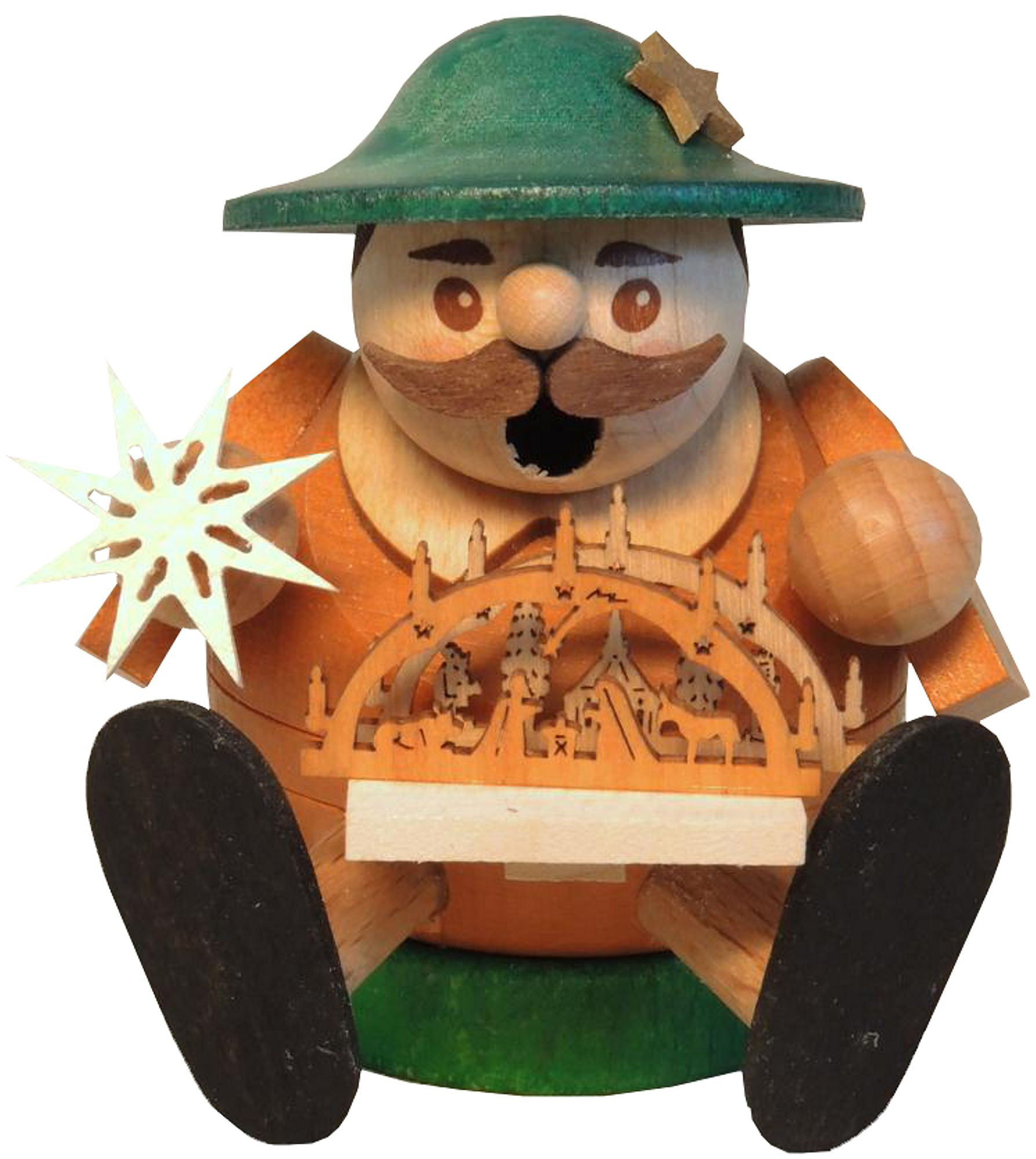 Richard Glässer Minikugelrauchmann Schwibbogenverkäufer sitzend Richard Glässer Minikugelrauchmann Schwibbogenverkäufer sitzend