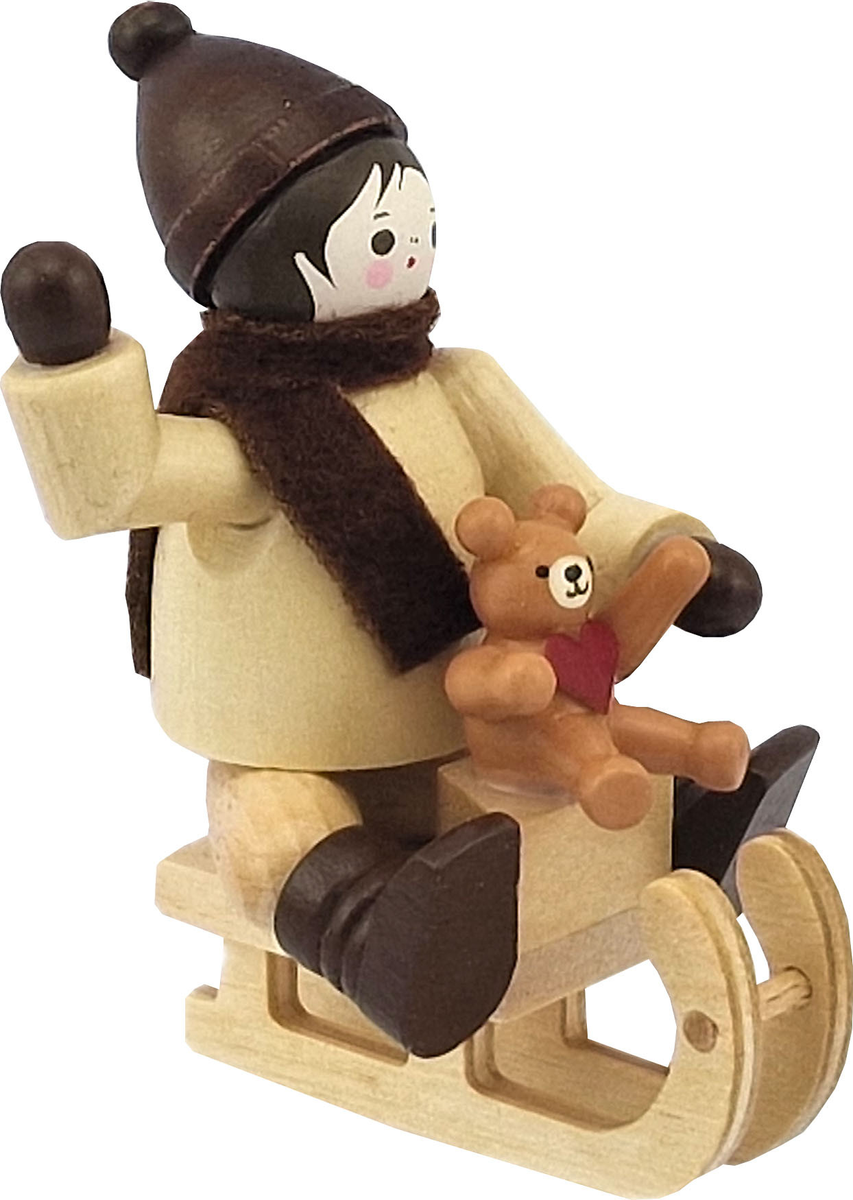 Romy Thiel Winterkind mit Teddy auf Schlitten, natur Romy Thiel Winterkind mit Teddy auf Schlitten, natur