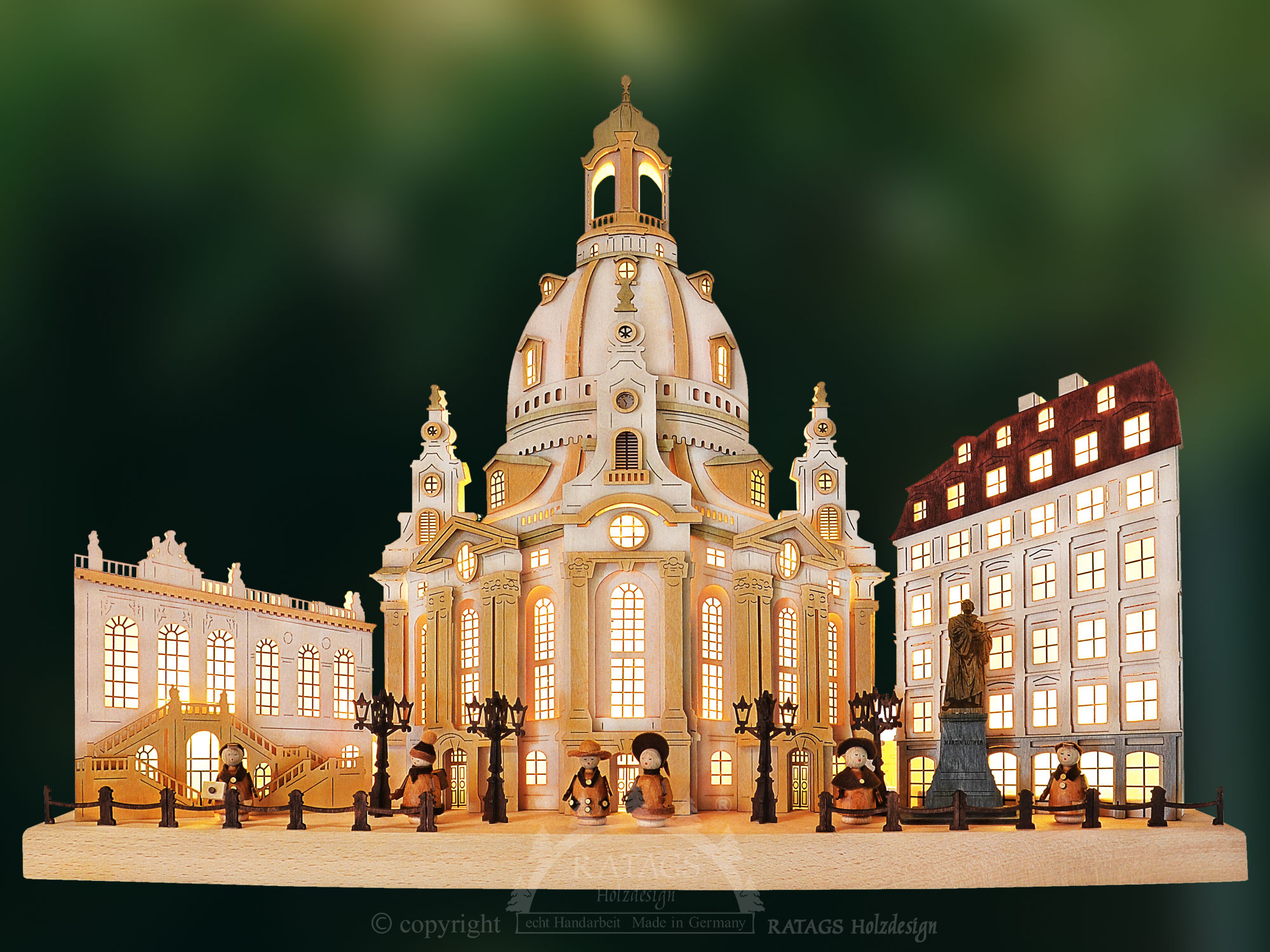 Ratags Schwibbogen Frauenkirche Dresden, Figuren, groß Ratags Schwibbogen Frauenkirche Dresden, Figuren, groß
