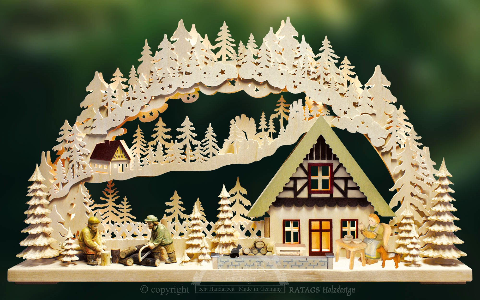 Ratags 3D-Schwibbogen Holzfäller, geschnitzte Figuren, groß Ratags 3D-Schwibbogen Holzfäller, geschnitzte Figuren, groß