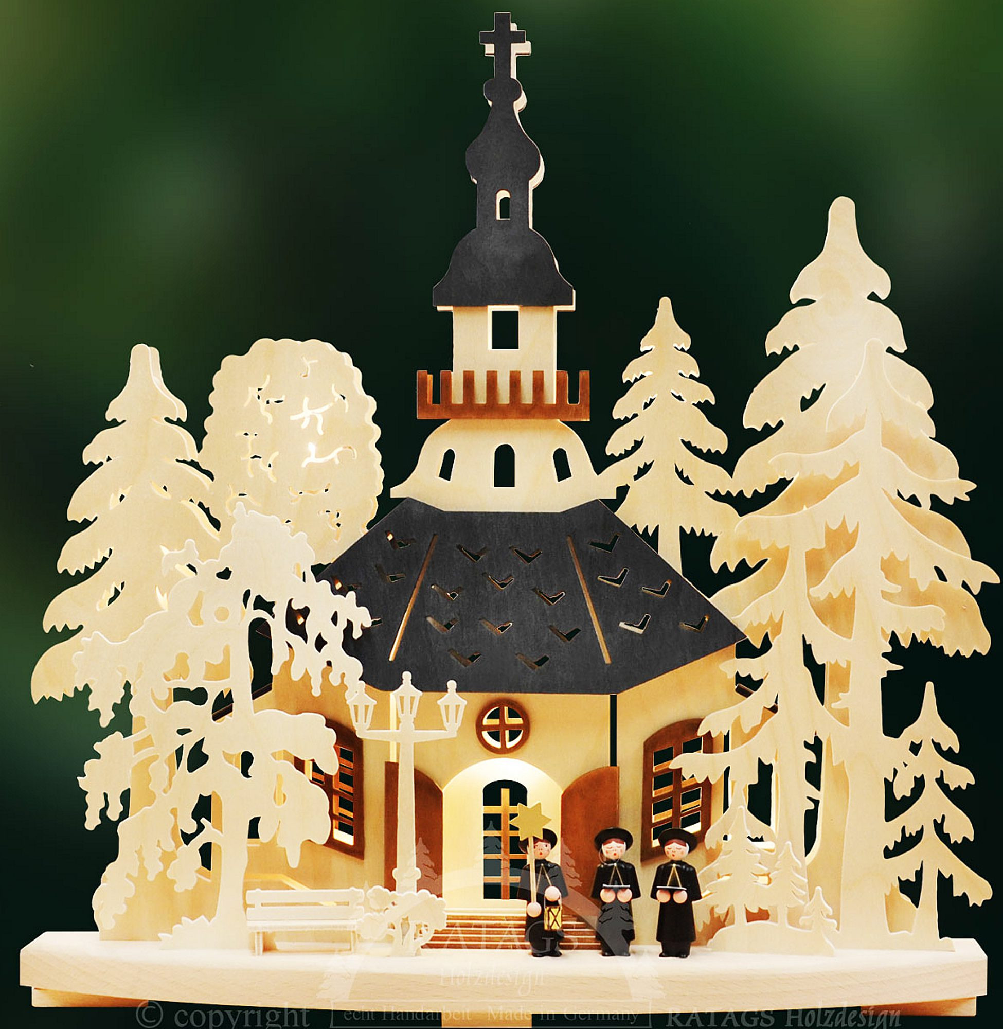 Ratags 3D-Schwibbogen Kirchgang in Seiffen, farbige Dächer, klein Ratags 3D-Schwibbogen Kirchgang in Seiffen, farbige Dächer, klein