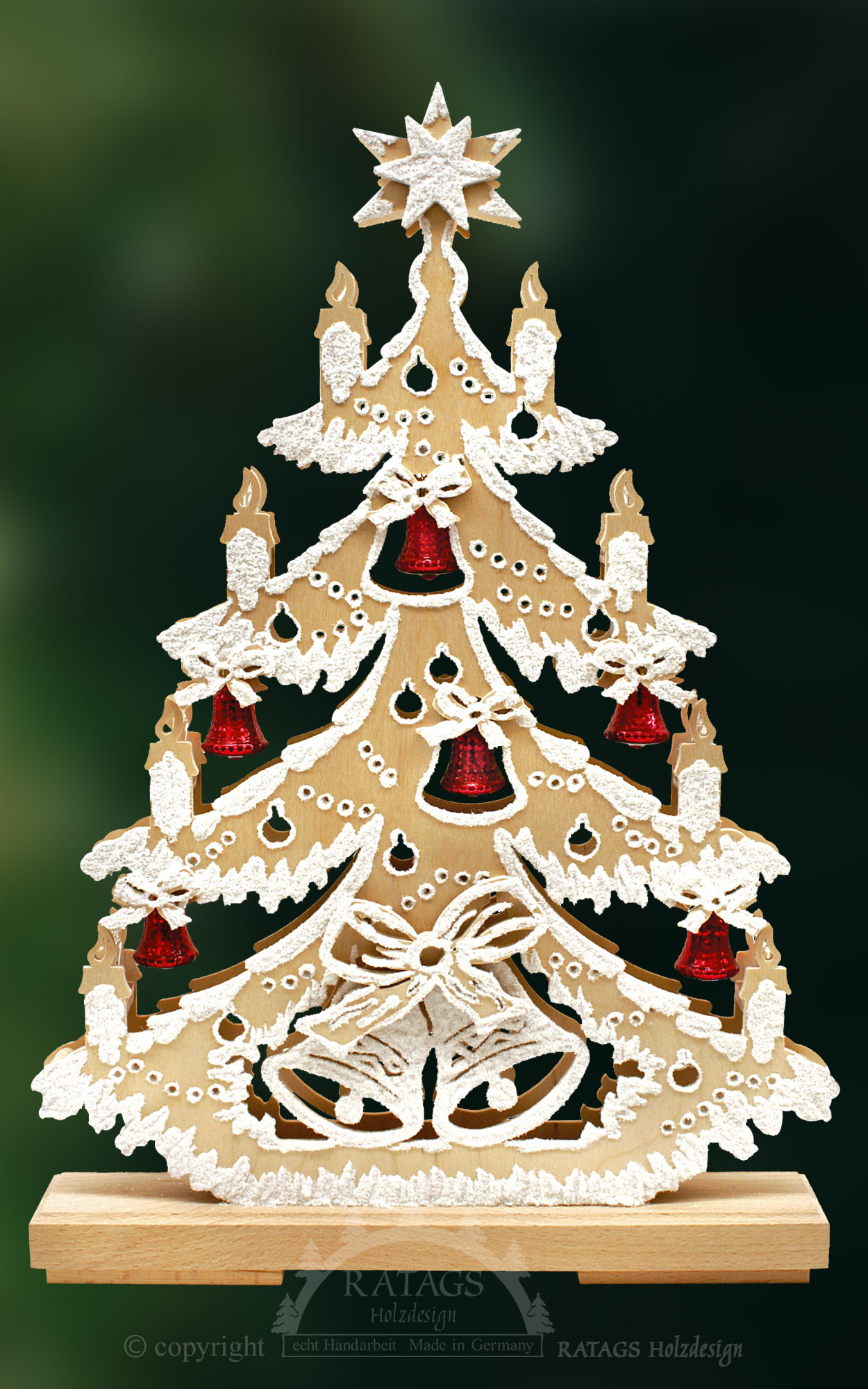 Ratags 3D Schwibbogen 6 rote Glöckchen mit Rauhreif, klein Ratags 3D Schwibbogen 6 rote Glöckchen mit Rauhreif, klein