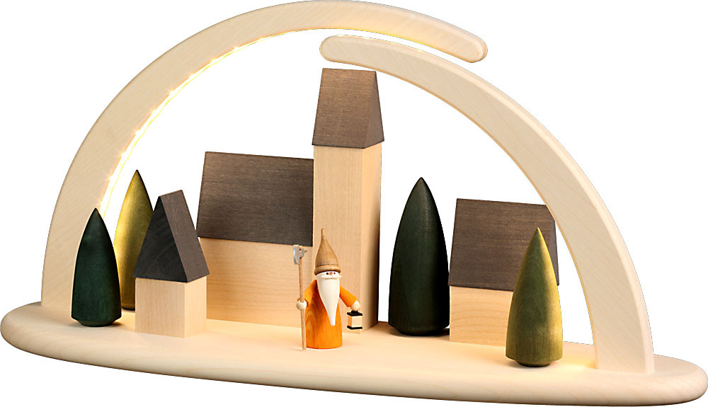 Seiffener Volkskunst Lichterbogen Stadt mit Nachtwächterwichtel Seiffener Volkskunst Lichterbogen Stadt mit Nachtwächterwichtel