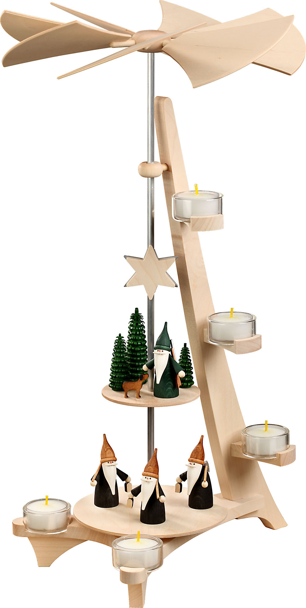 Seiffener Volkskunst Pyramide L-Form, Bergwichtel und Jägerwichtel Seiffener Volkskunst Pyramide L-Form, Bergwichtel und Jägerwichtel