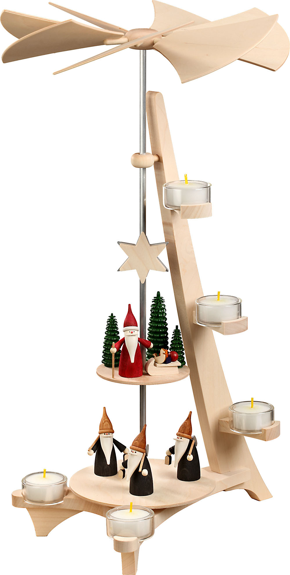 Seiffener Volkskunst Pyramide L-Form, Bergwichtel und Weihnachtswichtel