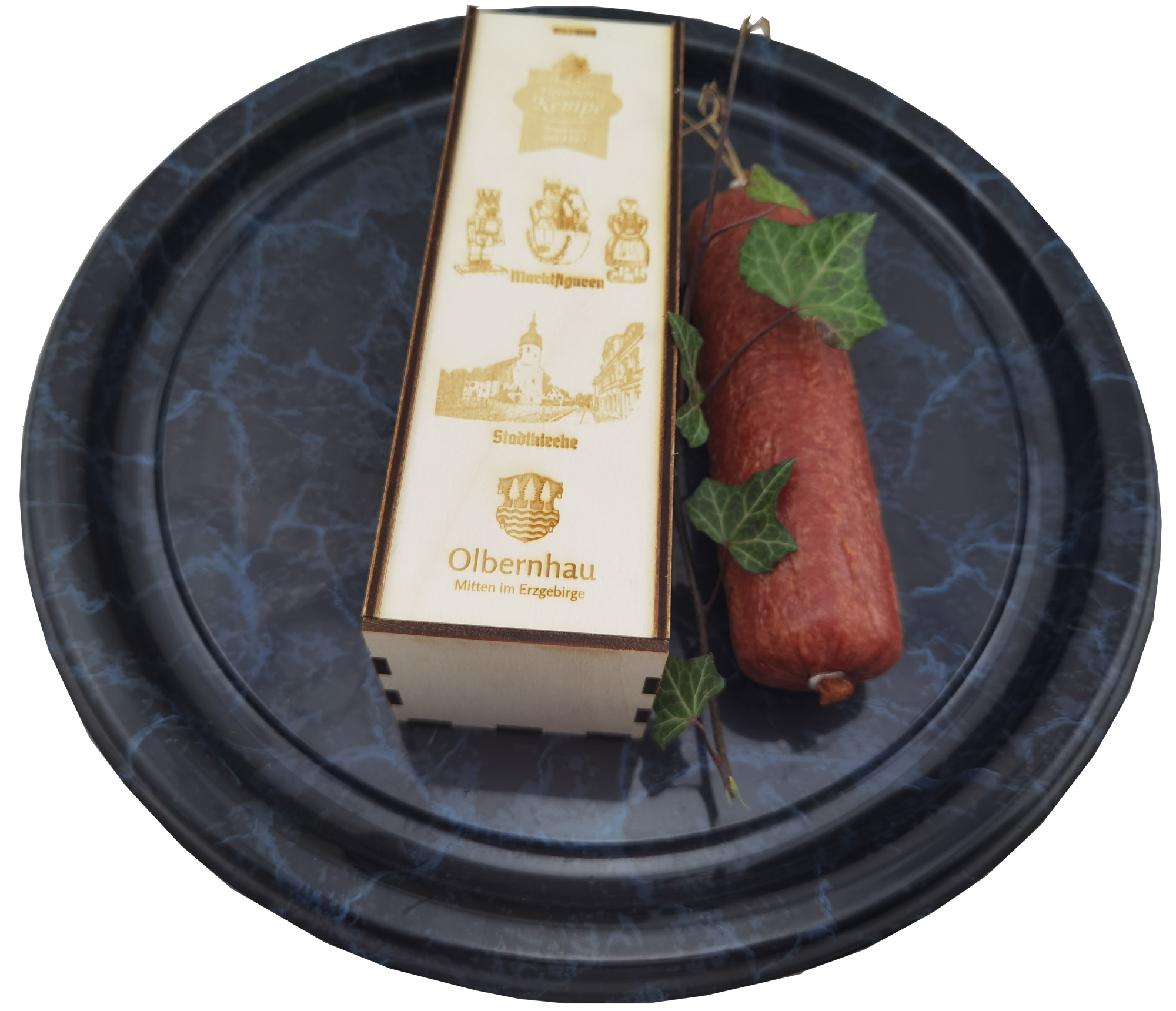 Fleischerei Kempe Traditionssalami im Naturholzkästchen Fleischerei Kempe Traditionssalami im Naturholzkästchen