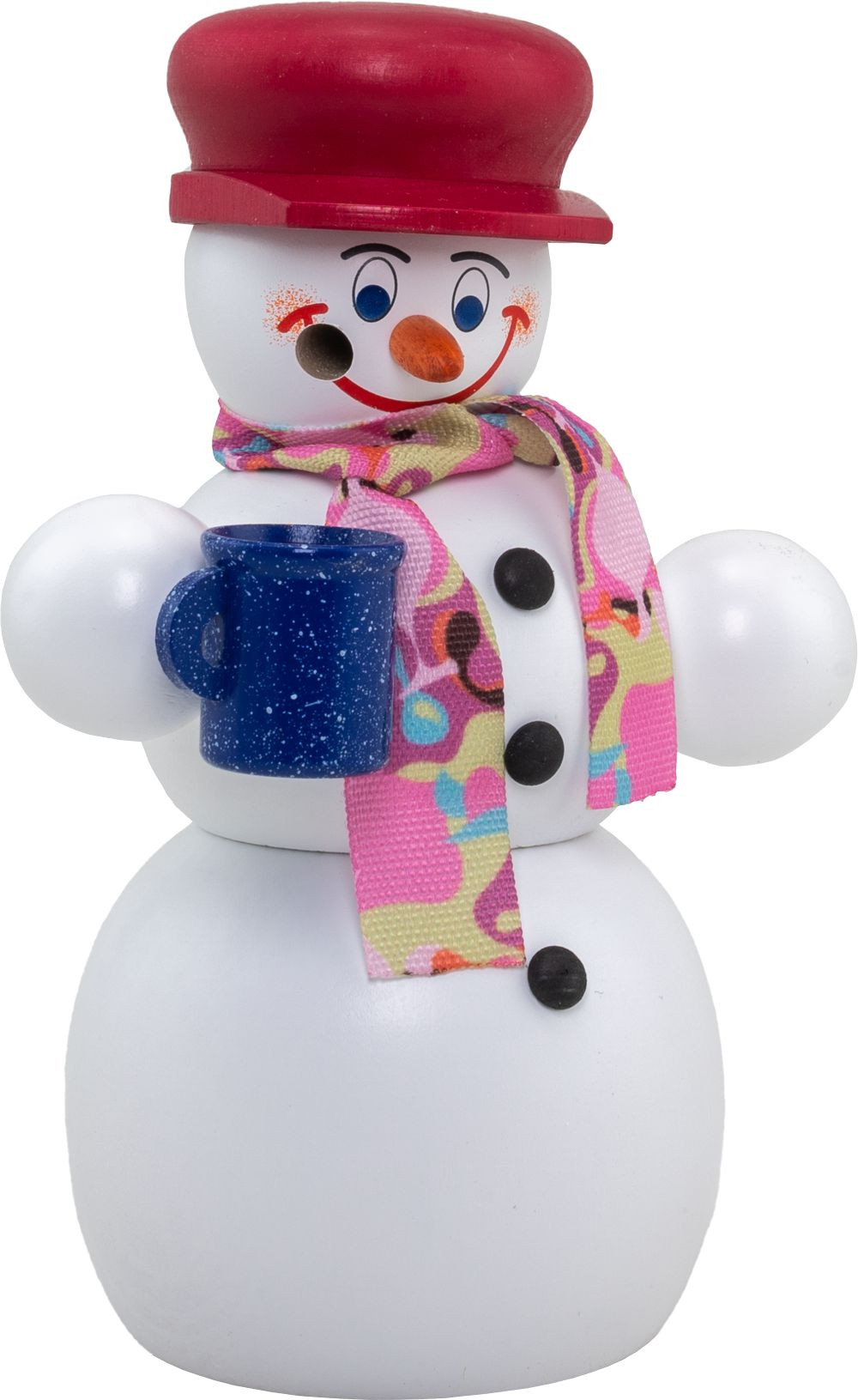 Seiffener Volkskunst Räucherfigur Schneemann mit Glühwein