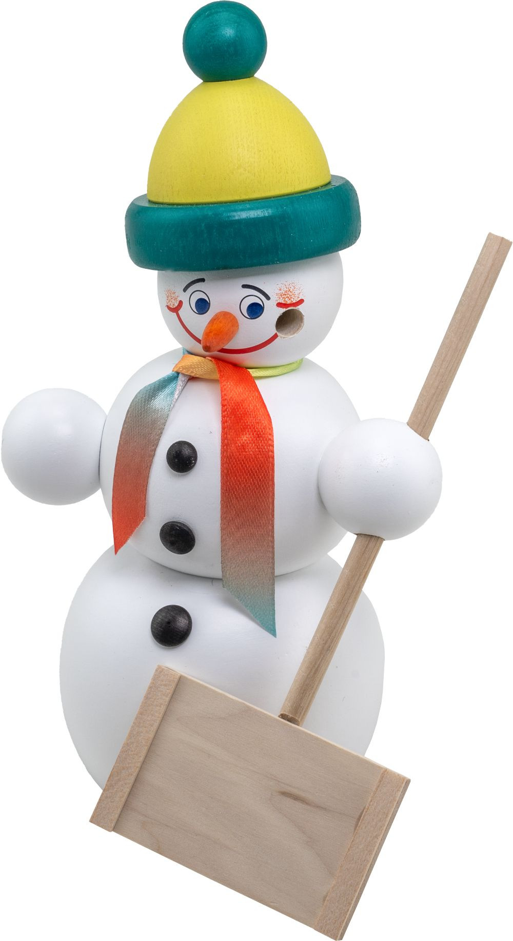 Seiffener Volkskunst Räucherfigur Schneemann Schneeschipper