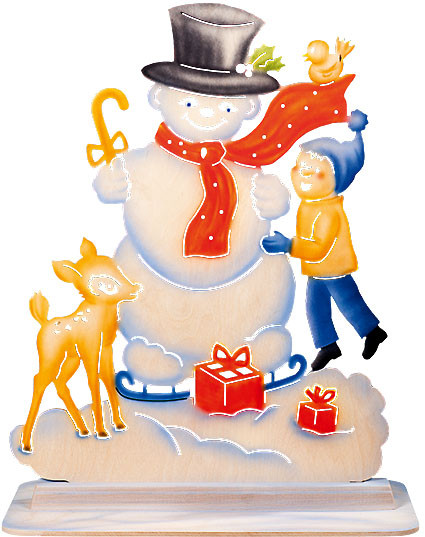 Taulin Fensterbild Schneemann mit Kind und Kitz - zum stellen Taulin Fensterbild Schneemann mit Kind und Kitz - zum stellen