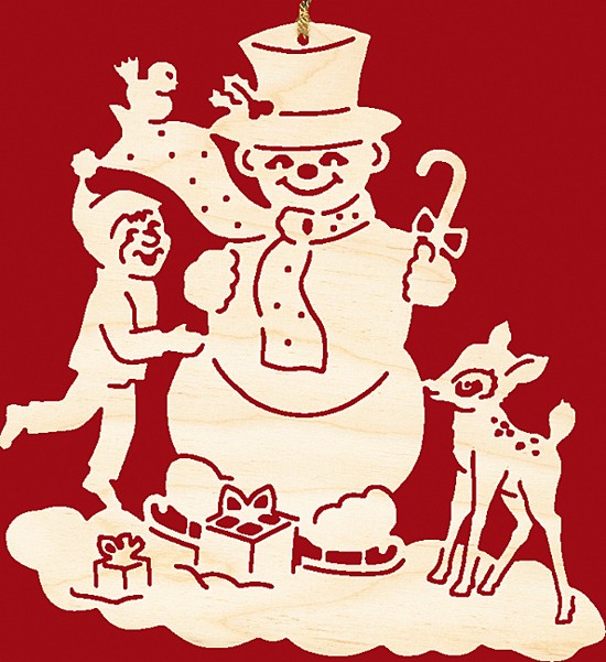 Taulin Fensterbild Weihnachten Schneemann mit Kind und Kitz - klein