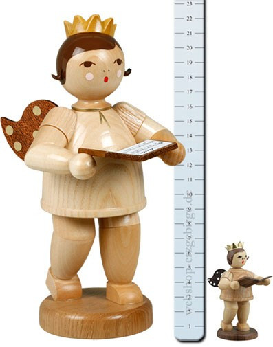 Ellmann großer Engel mit Buch, natur - 22 cm - mit-Krone Ellmann großer Engel mit Buch, natur - 22 cm - mit-Krone