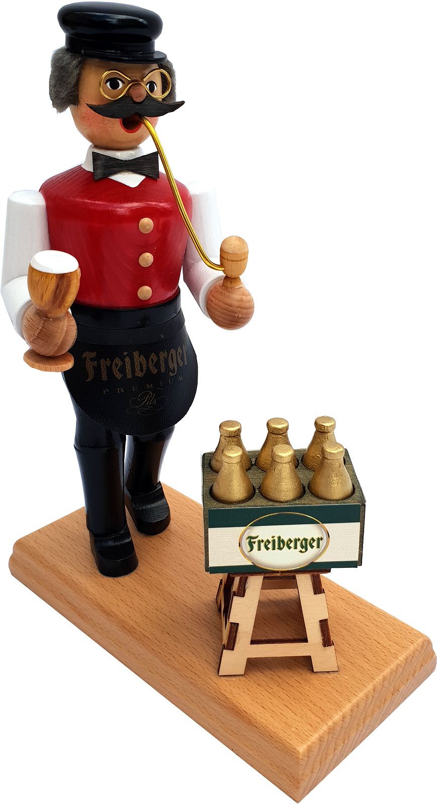 Armin Braun Räuchermann Gastwirt mit Bierkasten - Freiberger, rote Weste Armin Braun Räuchermann Gastwirt mit Bierkasten - Freiberger, rote Weste