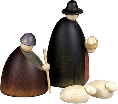 Björn Köhler Hirtengruppe mit 2 Schafen, klein, farbig Björn Köhler Hirtengruppe mit 2 Schafen, klein, farbig