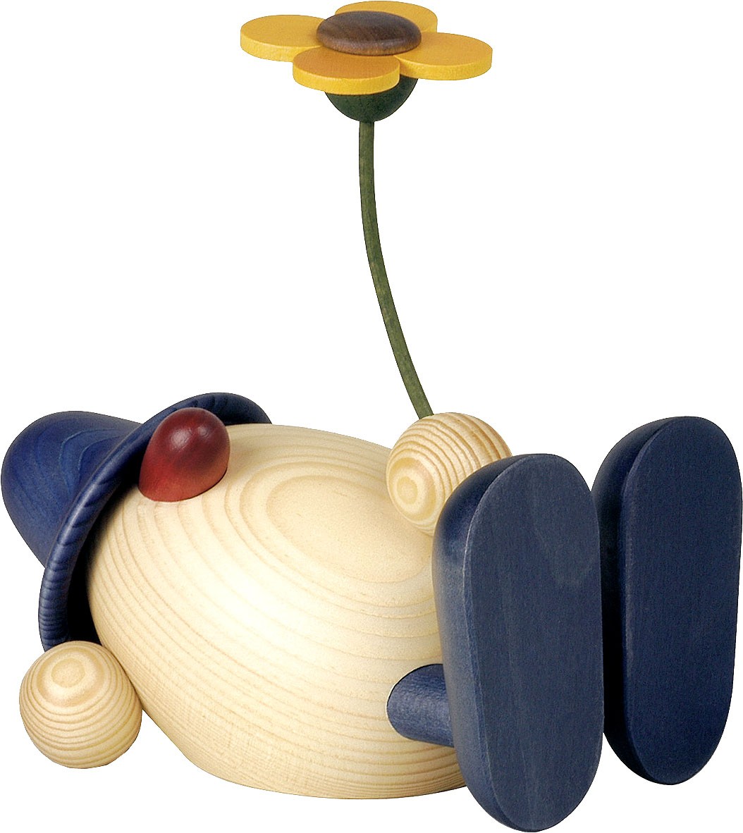 Björn Köhler Eierkopf Vater Oskar mit Blume, liegend, blau Björn Köhler Eierkopf Vater Oskar mit Blume, liegend, blau