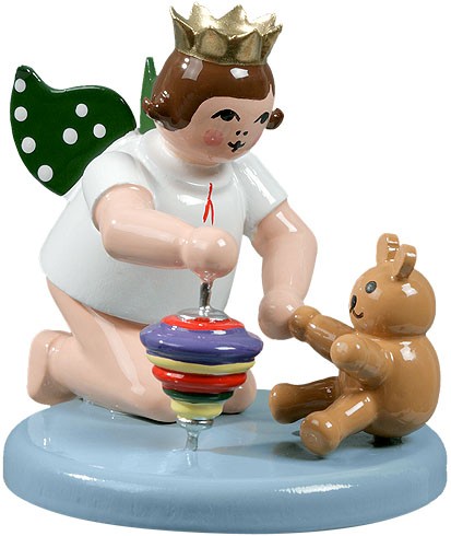 Ellmann Engel mit Kreisel und Teddy - kniend, mit Krone Ellmann Engel mit Kreisel und Teddy - kniend, mit Krone