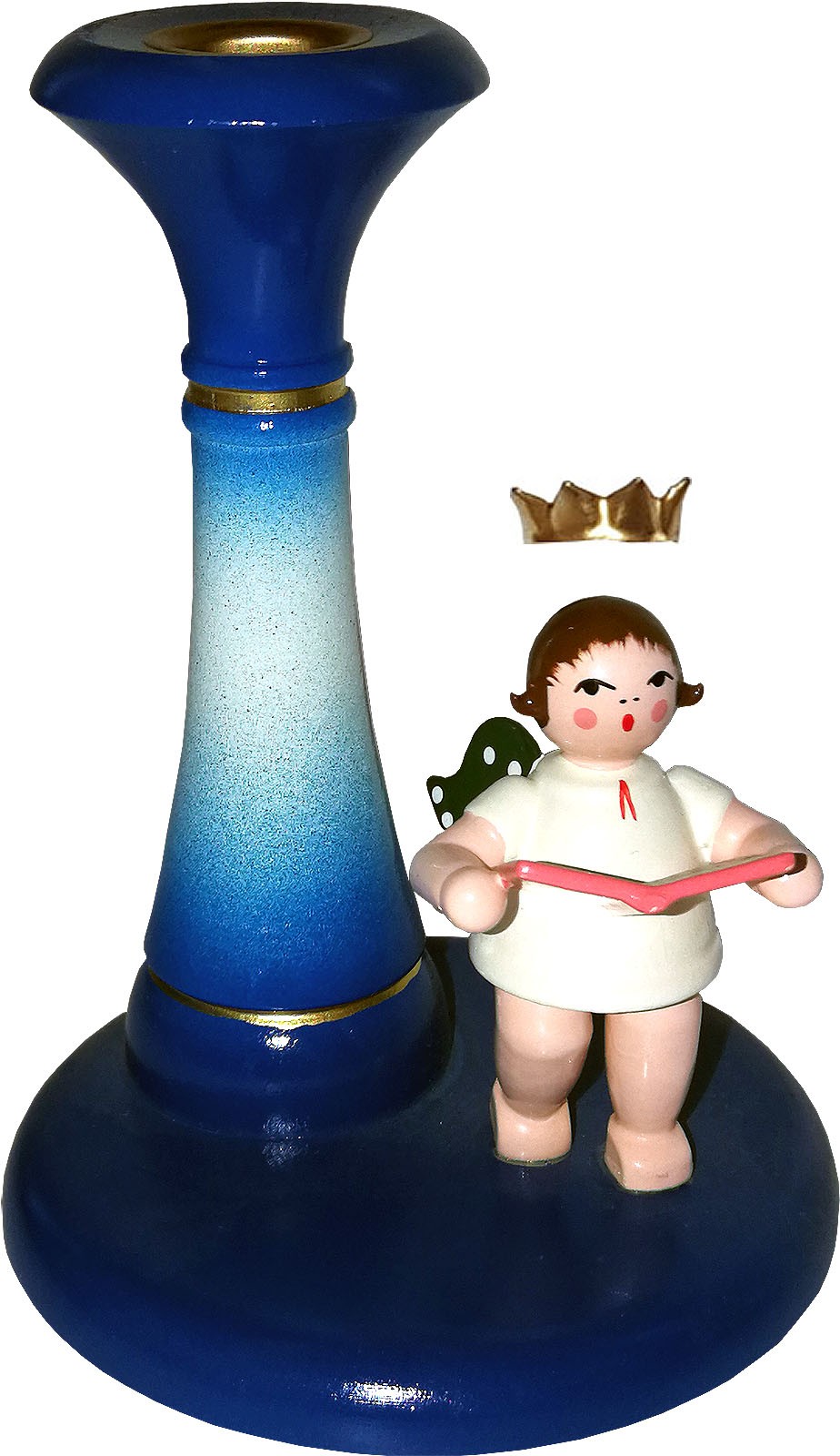 Ellmann Kerzenhalter, blau - Engel stehend, mit Krone Ellmann Kerzenhalter, blau - Engel stehend, mit Krone