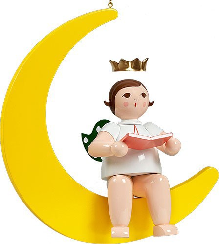 Ellmann großer Engel auf Mond mit Buch - hängend, mit Krone Ellmann großer Engel auf Mond mit Buch - hängend, mit Krone