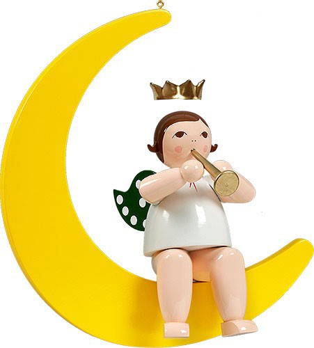 Ellmann großer Engel auf Mond mit Trompete - hängend, mit Krone Ellmann großer Engel auf Mond mit Trompete - hängend, mit Krone
