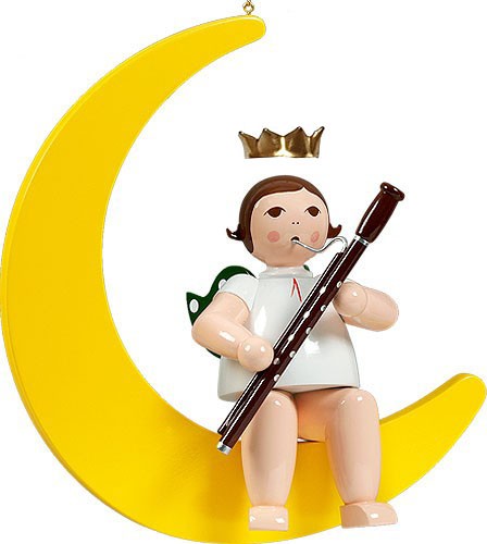 Ellmann großer Engel auf Mond mit Fagott - hängend, mit Krone Ellmann großer Engel auf Mond mit Fagott - hängend, mit Krone