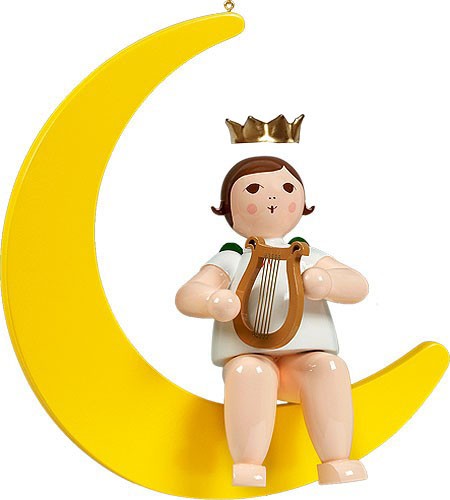 Ellmann großer Engel auf Mond mit Harfe - hängend, mit Krone Ellmann großer Engel auf Mond mit Harfe - hängend, mit Krone