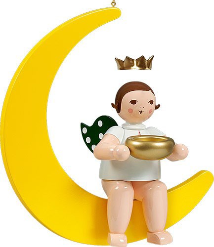 Ellmann großer Engel auf Mond mit Teelicht - hängend, mit Krone Ellmann großer Engel auf Mond mit Teelicht - hängend, mit Krone
