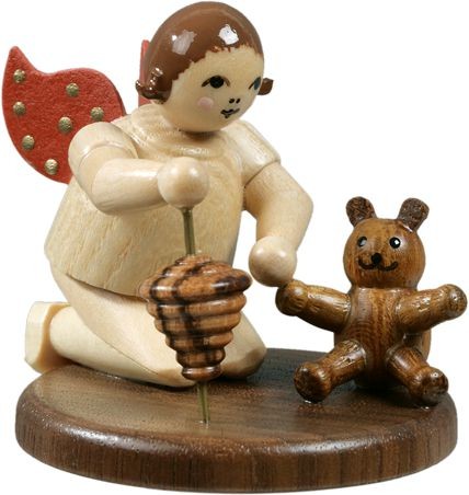 Ellmann Engel kniend mit Teddy und Kreisel / natur ohne-Krone Ellmann Engel kniend mit Teddy und Kreisel / natur ohne-Krone