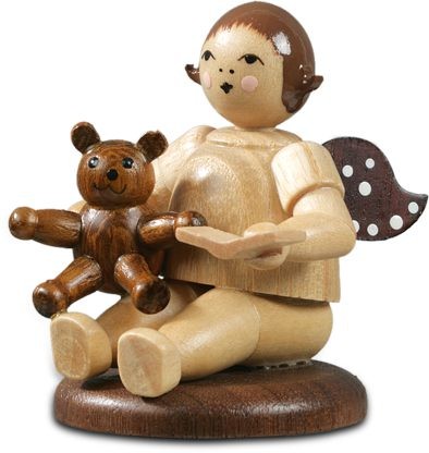 Ellmann Engel sitzend mit Teddybär / natur ohne-Krone
