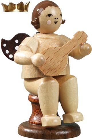 Ellmann Engel mit Mandoline, sitzend, mit Krone - natur Ellmann Engel mit Mandoline, sitzend, mit Krone - natur
