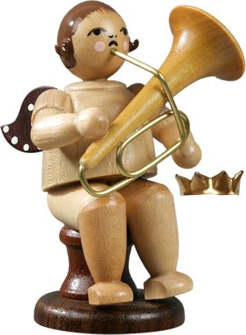 Ellmann Engel mit Tuba, sitzend, mit Krone - natur Ellmann Engel mit Tuba, sitzend, mit Krone - natur