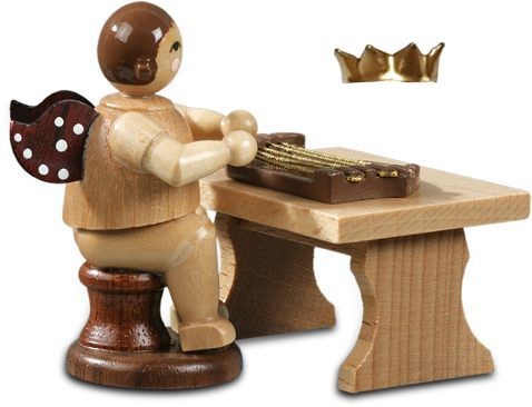 Ellmann Engel mit Zither, sitzend, mit Krone - natur Ellmann Engel mit Zither, sitzend, mit Krone - natur