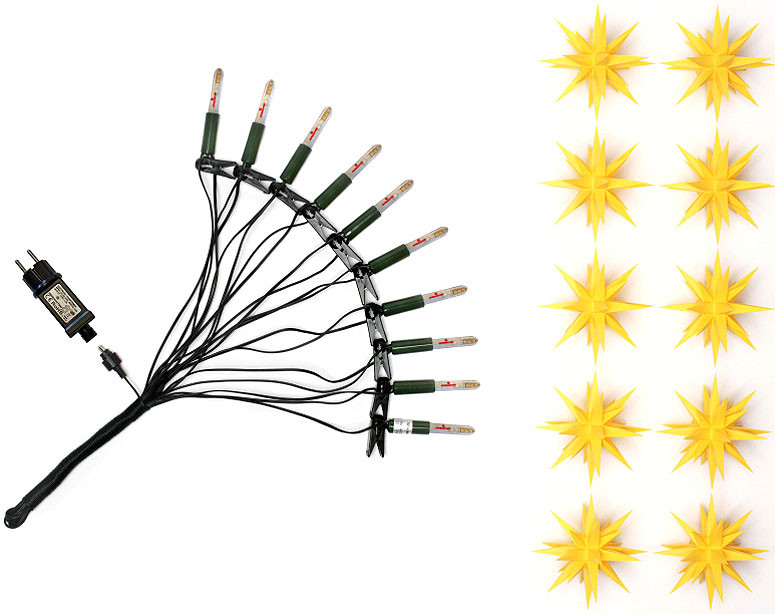 Herrnhuter Sternenkette, 10 Sterne gelb - LED