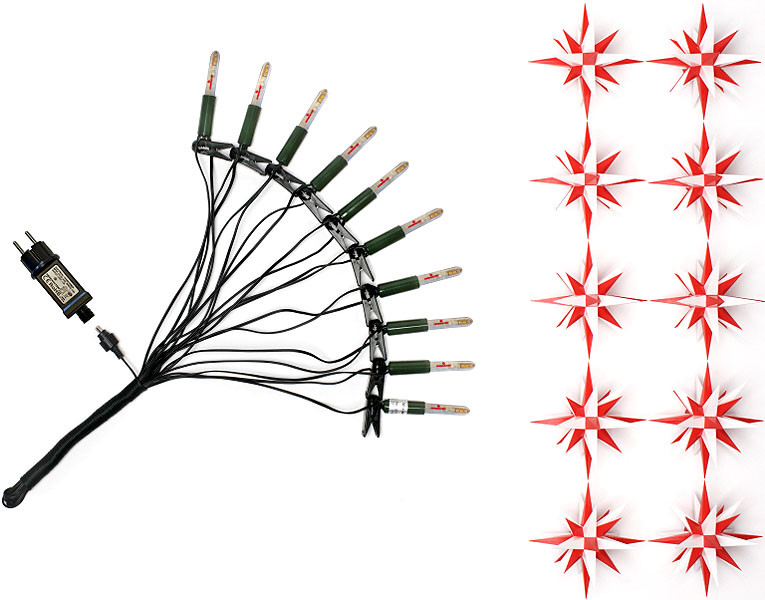 Herrnhuter Sternenkette, 10 Sterne weiß/rot - LED