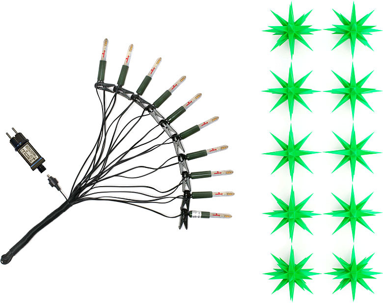 Herrnhuter Sternenkette, 10 Sterne grün - LED Herrnhuter Sternenkette, 10 Sterne grün - LED